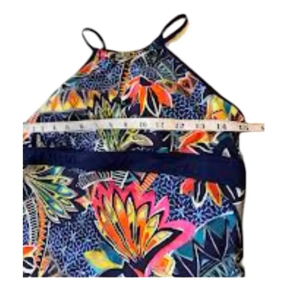 Title Nine Women’s Large Tankini Swim Top Tropical Floral High Neck Strappy Back